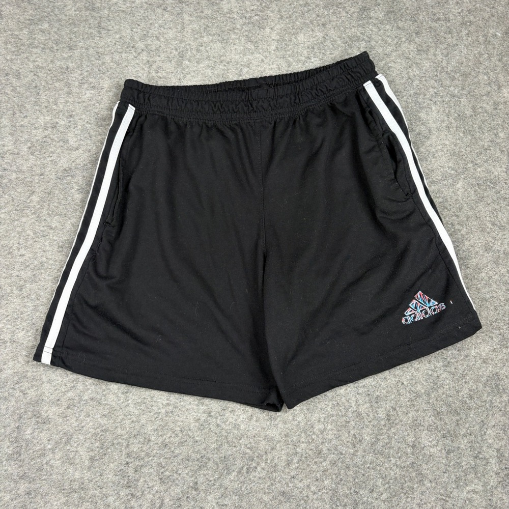 Adidas Shorts Mens Large Black White Striped Athletic Gym Workout Soccer
